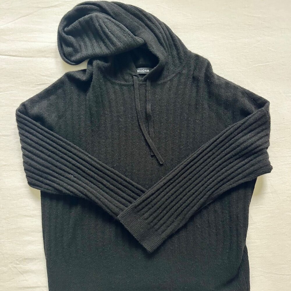 Naadam 100% cashmere black ribbed hoodie - Size Large